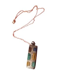 Taxco Multi-Stone Sterling Silver Dangle Bar Pendant Mexico on Fine 925 Chain